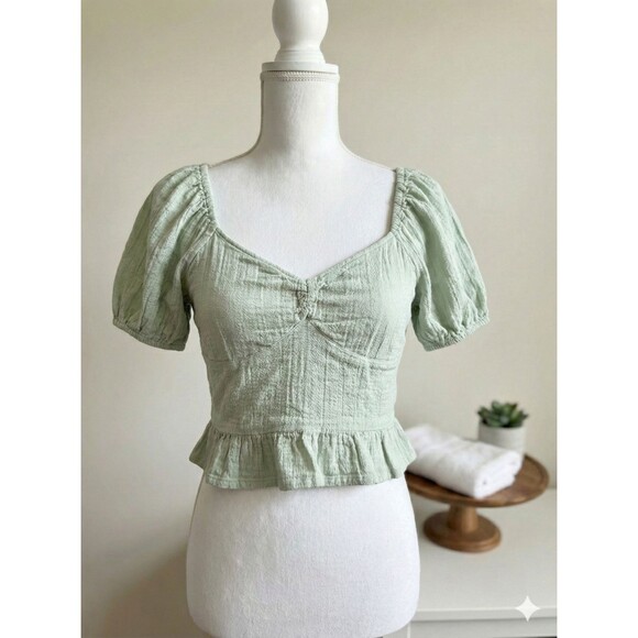 Roxy Life Mirage Puff Sleeve Top 🧚✨ Mint Green Size M , pre-owned / No Flaws - Picture 5 of 12